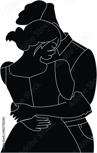 Romantic Couple Hug Silhouette | Elegant Love Embrace Vector