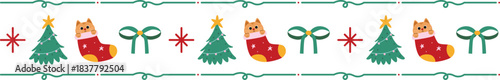 Christmas Border Cat in Sock Christmas Tree Ribbon Decoration