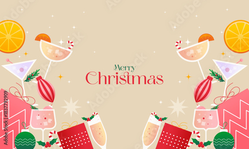 Christmas Cocktail - Festive Holiday Drinks, Ornaments, and Party Celebration Illustration