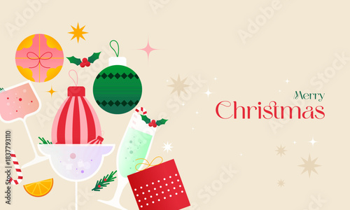 Christmas Cocktail - Festive Holiday Drinks, Ornaments, and Party Celebration Illustration