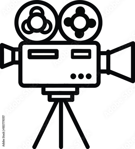 Vintage Movie Camera Icon on Tripod for Filmmaking and Video Production