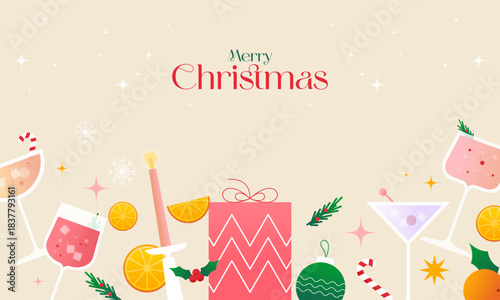 Christmas Cocktail - Festive Holiday Drinks, Ornaments, and Party Celebration Illustration