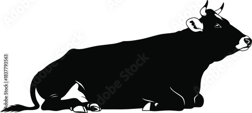Lying cow silhouette livestock animal vector illustration