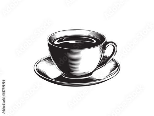 Steaming Coffee Cup with Solid Black Liquid Inside 2D Vector Style Modern Flat Illustration