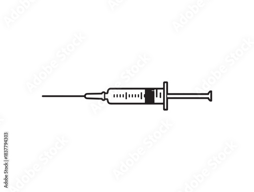 Syringe 2D vector line art in a clean minimalist style black medical illustration concept