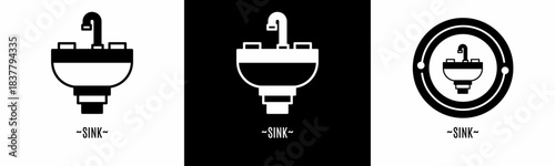 Sink logo set. Collection of black and white logos. Stock vector.