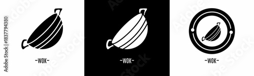 Wok logo set. Collection of black and white logos. Stock vector.