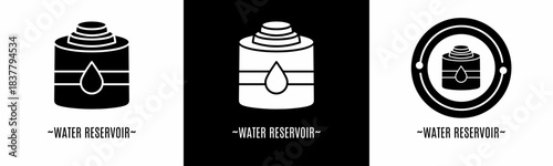 Water reservoir logo set. Collection of black and white logos. Stock vector.