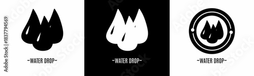 Water drop logo set. Collection of black and white logos. Stock vector.