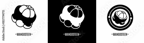 Mangosteen logo set. Collection of black logos. Stock vector.