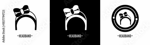 Headband logo set. Collection of black and white logos. Stock vector.
