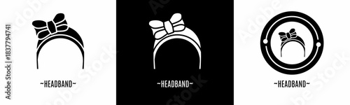 Headband logo set. Collection of black and white logos. Stock vector.