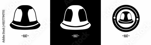 Hat logo set. Collection of black and white logos. Stock vector.