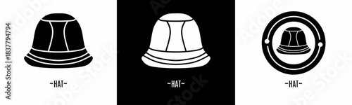 Hat logo set. Collection of black and white logos. Stock vector.