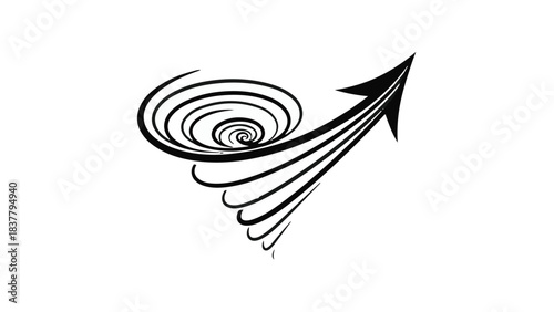 Abstract swirling arrow indicating progress and direction with dynamic motion