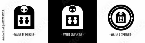 Water dispenser logo set. Collection of black and white logos. Stock vector.