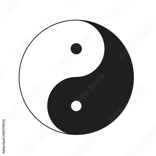 Black and white yin yang symbol on white background.Symbol of balance and harmony.Sign, symbol, icon and logo isolated.Taoism Chinese Religion.Meditation, karma and buddhism.Vector illustration.