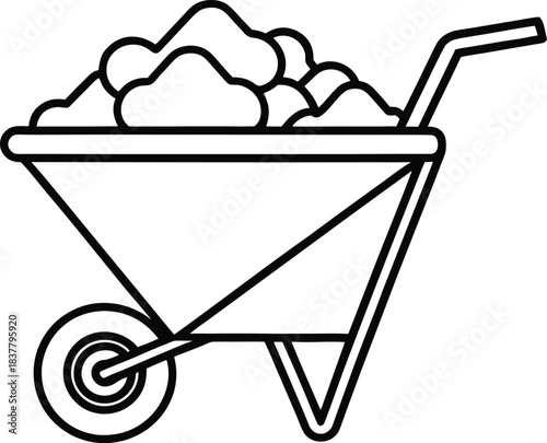 Simple outline icon of a wheelbarrow filled with soil