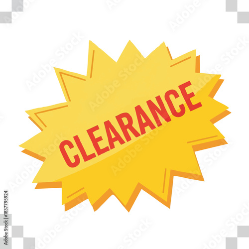 Bright yellow starburst clearance sale sign with red text.