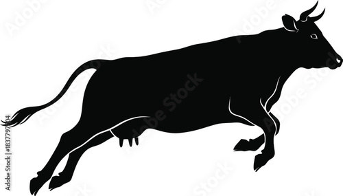 Running Cow Silhouette Vector Illustration