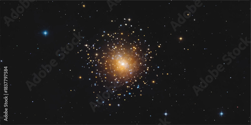 Bright abstract fireworks glow in the dark night sky starfield resembling a distant galaxy nebula in outer space