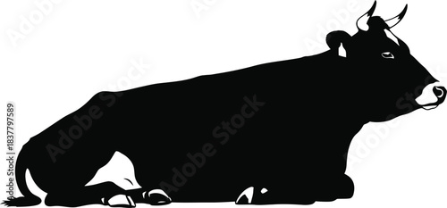 Lying cow silhouette vector illustration