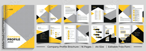 Modern creative brochure template layout design, 16-page corporate brochure editable template, minimal business company profile brochure design