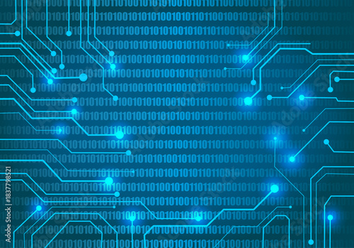 Futuristic binary data streams and digital circuit background to protection cyber.