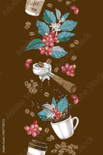 Vertical coffee seamless border vector