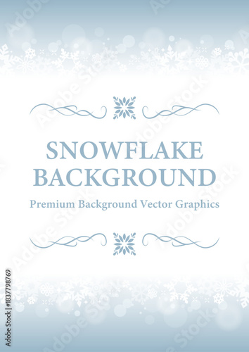 淡いブルーの雪の結晶が飾る冬の縦型背景フレーム（スノーフレークデザイン）| ベクター素材 カード コピースペース
