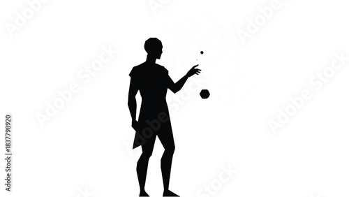 Silhouette of a person skillfully juggling balls against a bright background