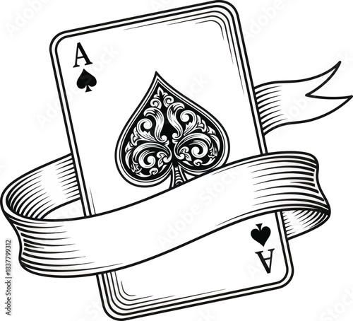 Ace of Spades Ribbon Illustration