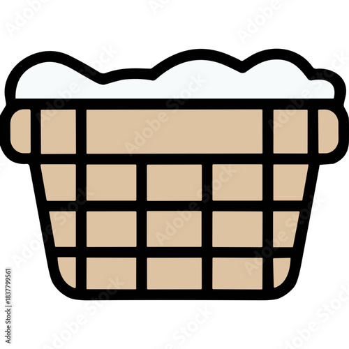 Wicker laundry basket filled with white clothes and foam against a black background representing domestic chores and cleanliness