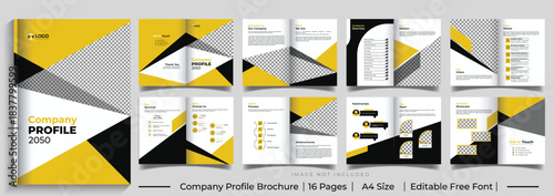 Modern creative brochure template layout design, 16-page corporate brochure editable template, minimal business company profile brochure design