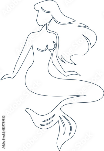 Delicate mermaid outline vector icon for minimalist branding and fairy-tale themed artwork.