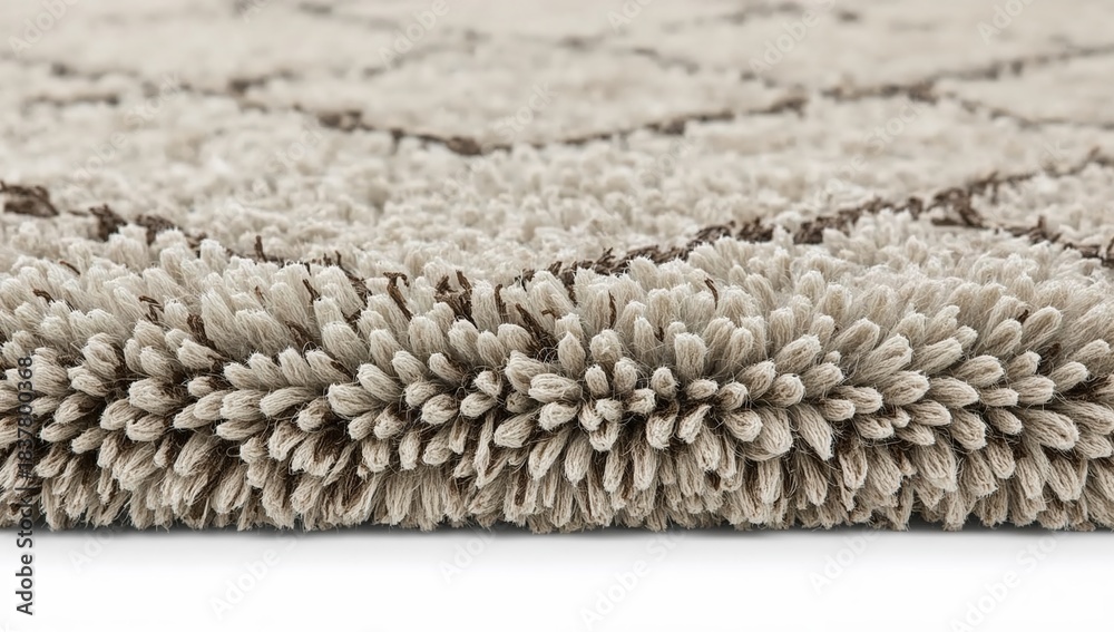 Obraz premium Closeup of soft beige shag rug texture with brown diamond pattern for cozy modern interior design and home decor concepts