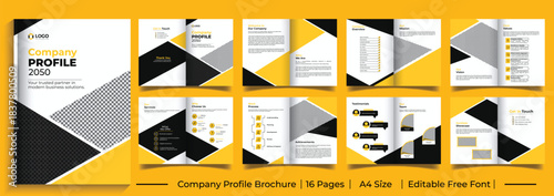 Modern creative brochure template layout design, 16-page corporate brochure editable template, minimal business company profile brochure design