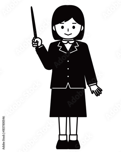 指示棒を持って説明する女の子