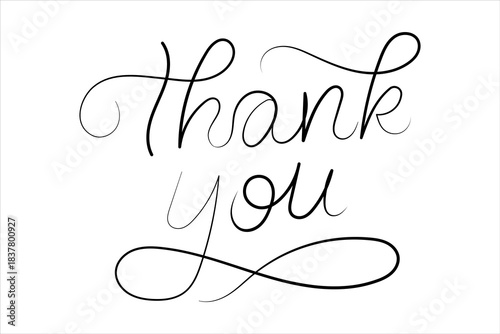 Thank you text continuous one line drawing of isolated outline vector icon
