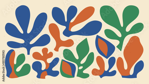 Abstract Botanical Foliage Illustration with Organic Cut-Out Shapes in a Modern Colorful Palette, Ideal for Contemporary Design and Creative Projects