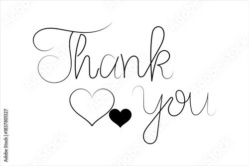 Thank you text continuous one line drawing of isolated outline vector icon