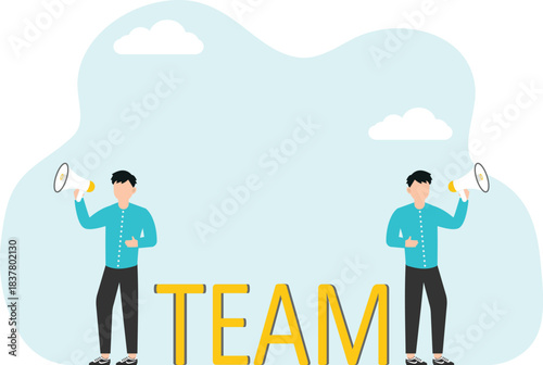Teamwork to achieve heights in work, collaboration and partnership to complete tasks successfully, brainstorming to achieve business goals, team motivation, performance, men running with team letters.