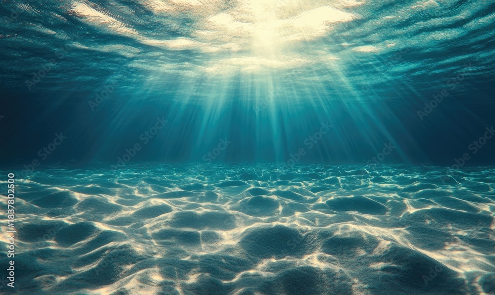 Fototapeta premium Deep blue ocean with sunlight shining downwards