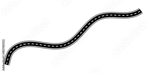 Winding asphalt road with white dashed lines a graphic element for travel and transportation concepts isolated EPS vector