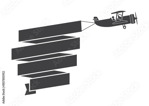 airplane with banner fly in sky icon