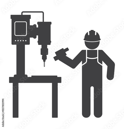 worker person with drill machine icon