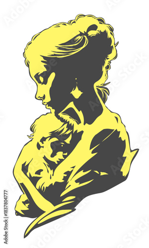 Vector illustration yellow color Mother and son