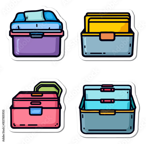 Colorful lunch boxes vector illustration