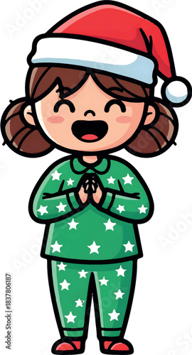 Happy Girl Wearing Star Pattern Pajamas For Christmas