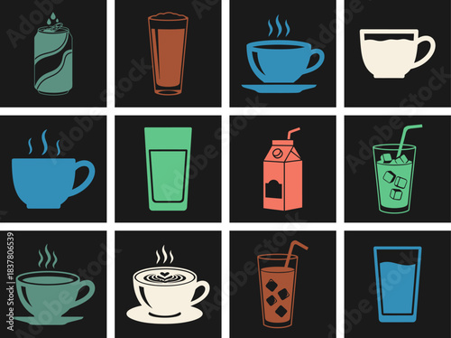 Toast And Drinks Coffee Cup Tea Cup Orange Juice Glass Milk Carton Set